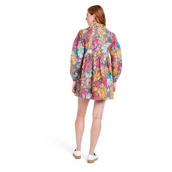 2X 🔖 KIKA VARGAS x Target Women's Anemone Floral Mini Dress Pink Blue Gold - Picture 3 of 16